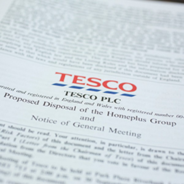 Black&Callow produces documentation for Tesco's sale of Homeplus